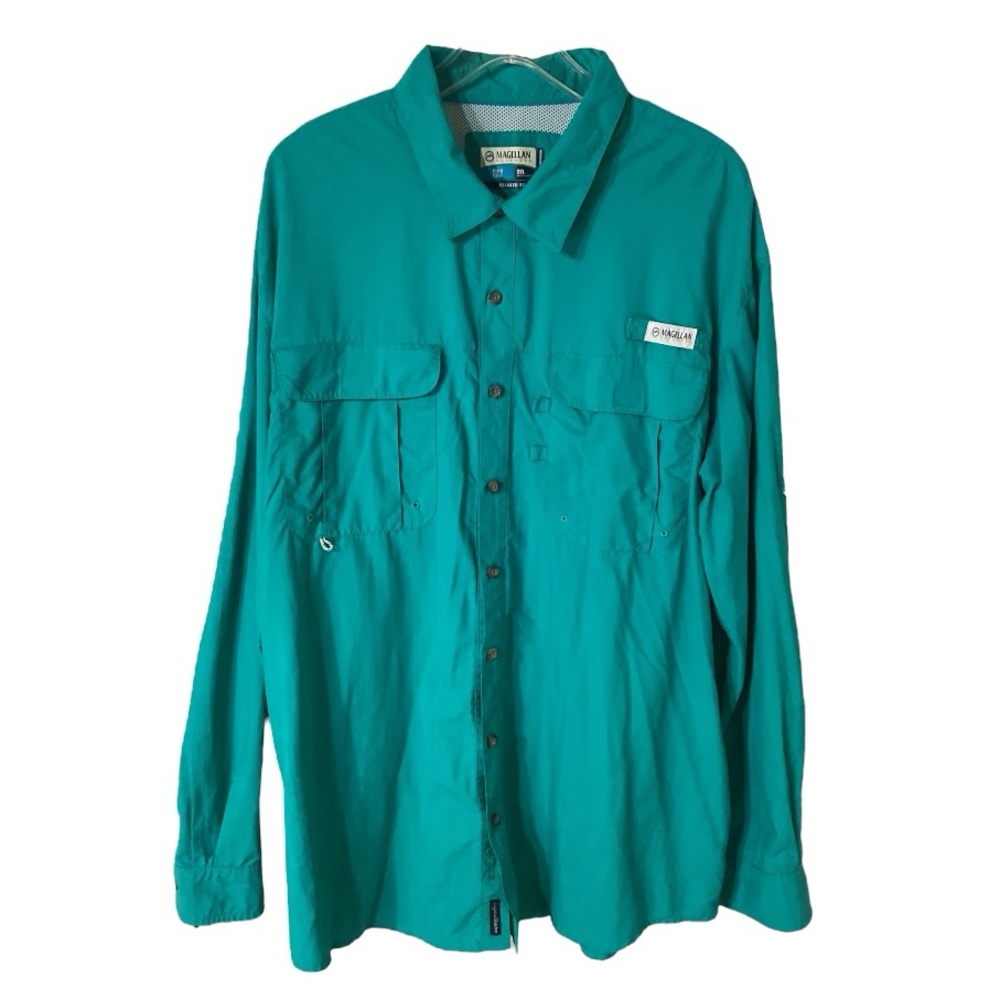Magellan‎ Green Relaxed Fit Moisture-Wicking Fish Geer Button Up Shirt Men's 2XL